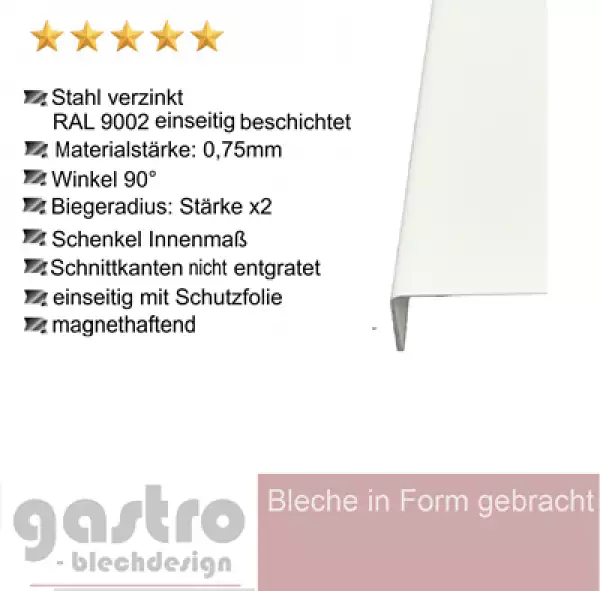 Stahl verzinkt 3-fach Kantenschutz RAL 9002 Grauweiß 0,75mm